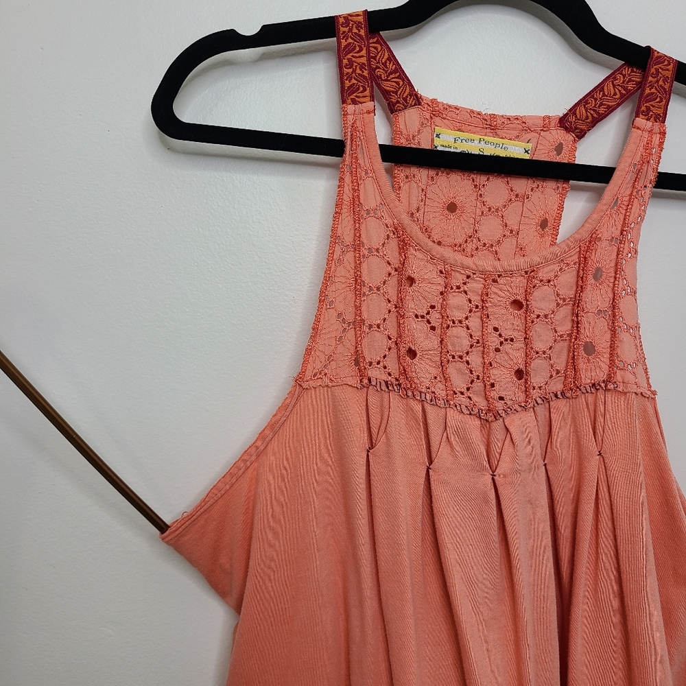 Free People Tank Top Dress Scoop Neck Tie Dye Bohemian Peach Red Size Smal - Picture 7 of 16